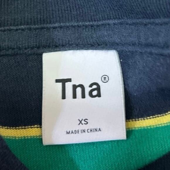 Aritzia Tna Men's Blue Green Striped Cotton Long Sleeve Tee T-Shirt Top Size XS - Picture 3 of 4